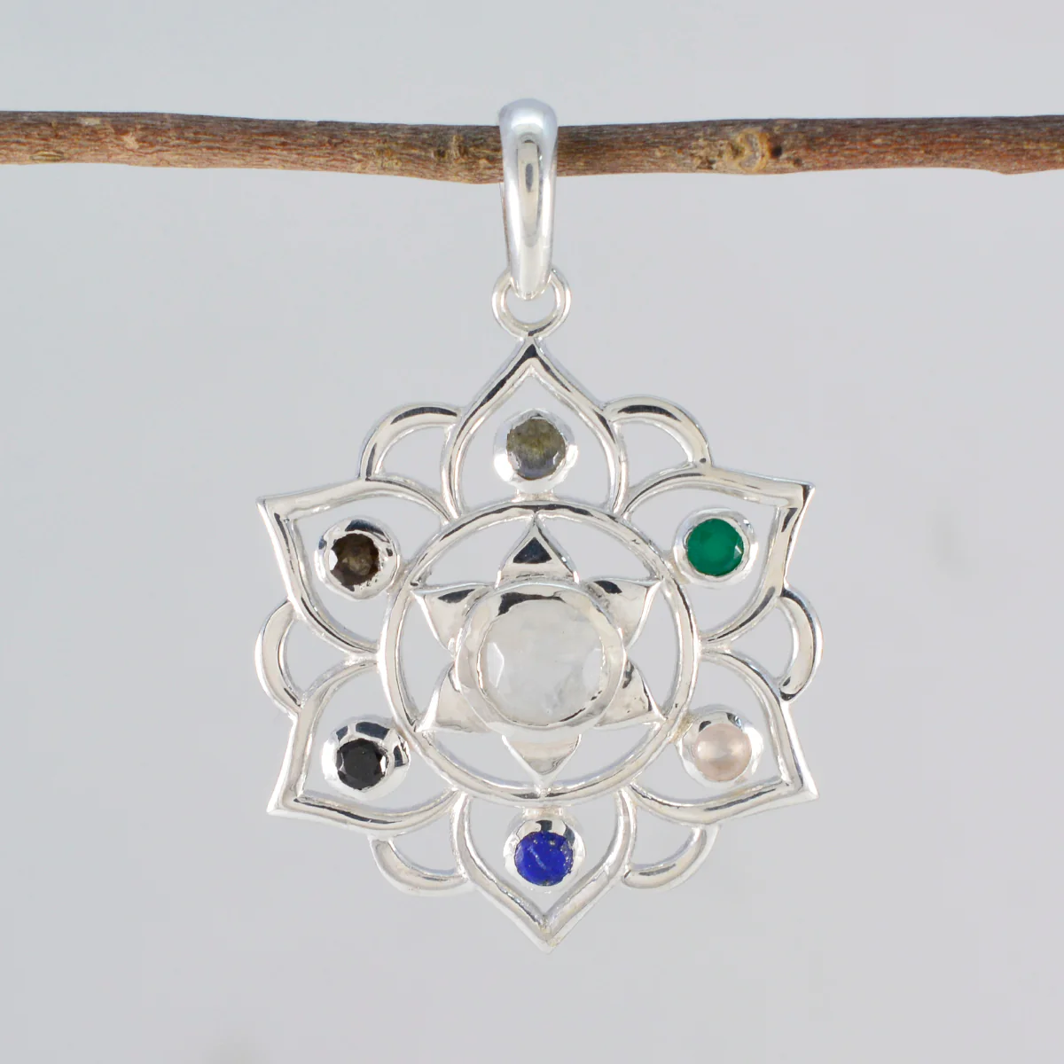 Multi Stone Classic American Silver Hepta Yasmin Rope-Wire multicolor Pendant Jewelry - Image 2
