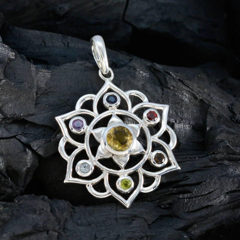 Multi Stone Classic Egyptian Sterling Silver Hepta Mathilde Rope-Wire multicolor Pendant Jewellery - Image 4