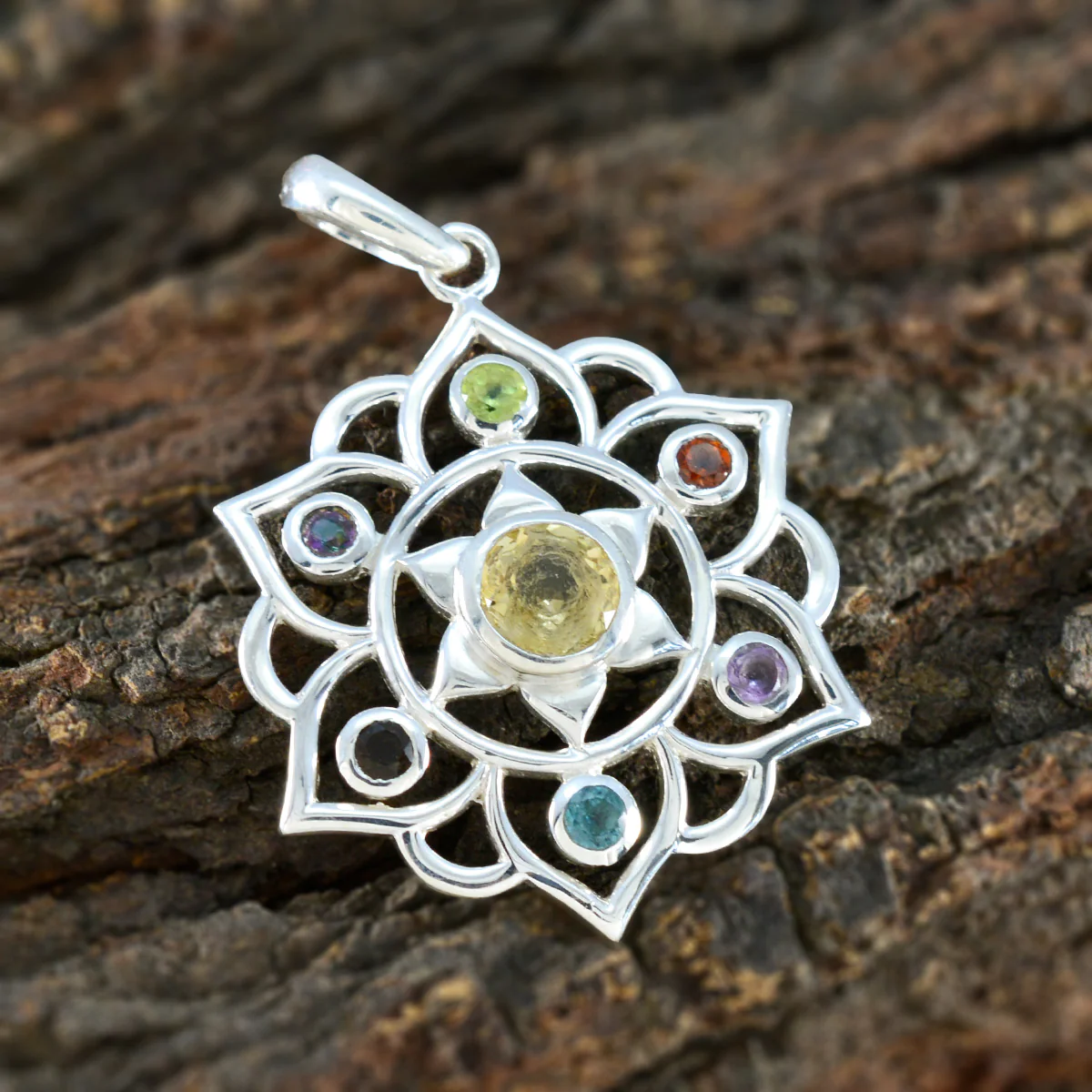 Multi Stone Classic Mexican Silver Hepta Mila Rope-Wire multicolor Pendant Jewelry - Image 3