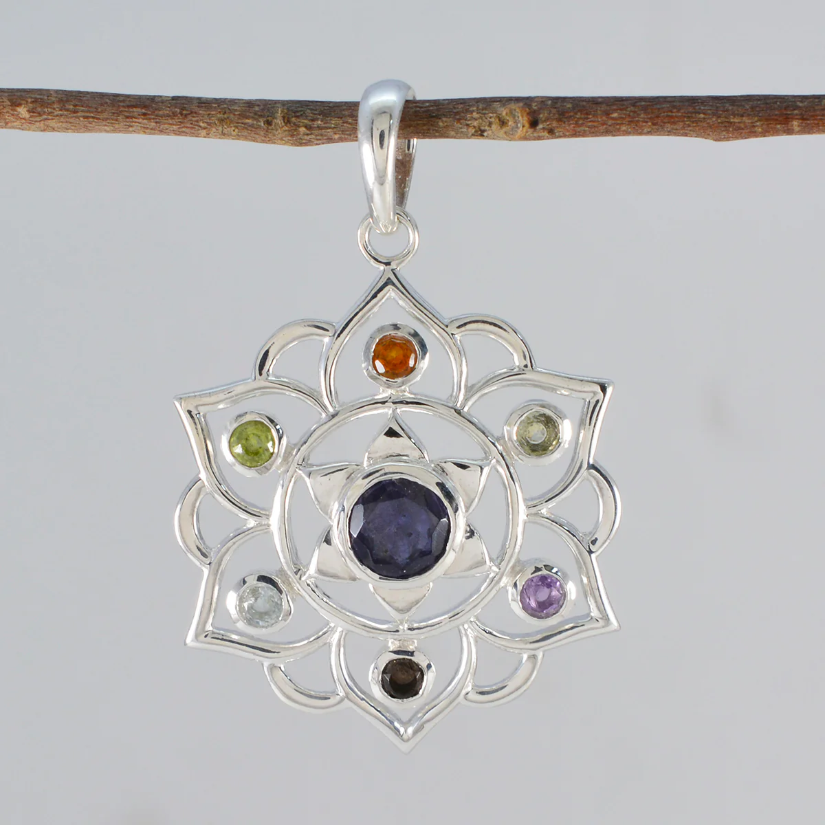 Multi Stone Classic Moroccan Silver Hepta Marie Rope-Wire multicolor Pendant Jewelry - Image 2