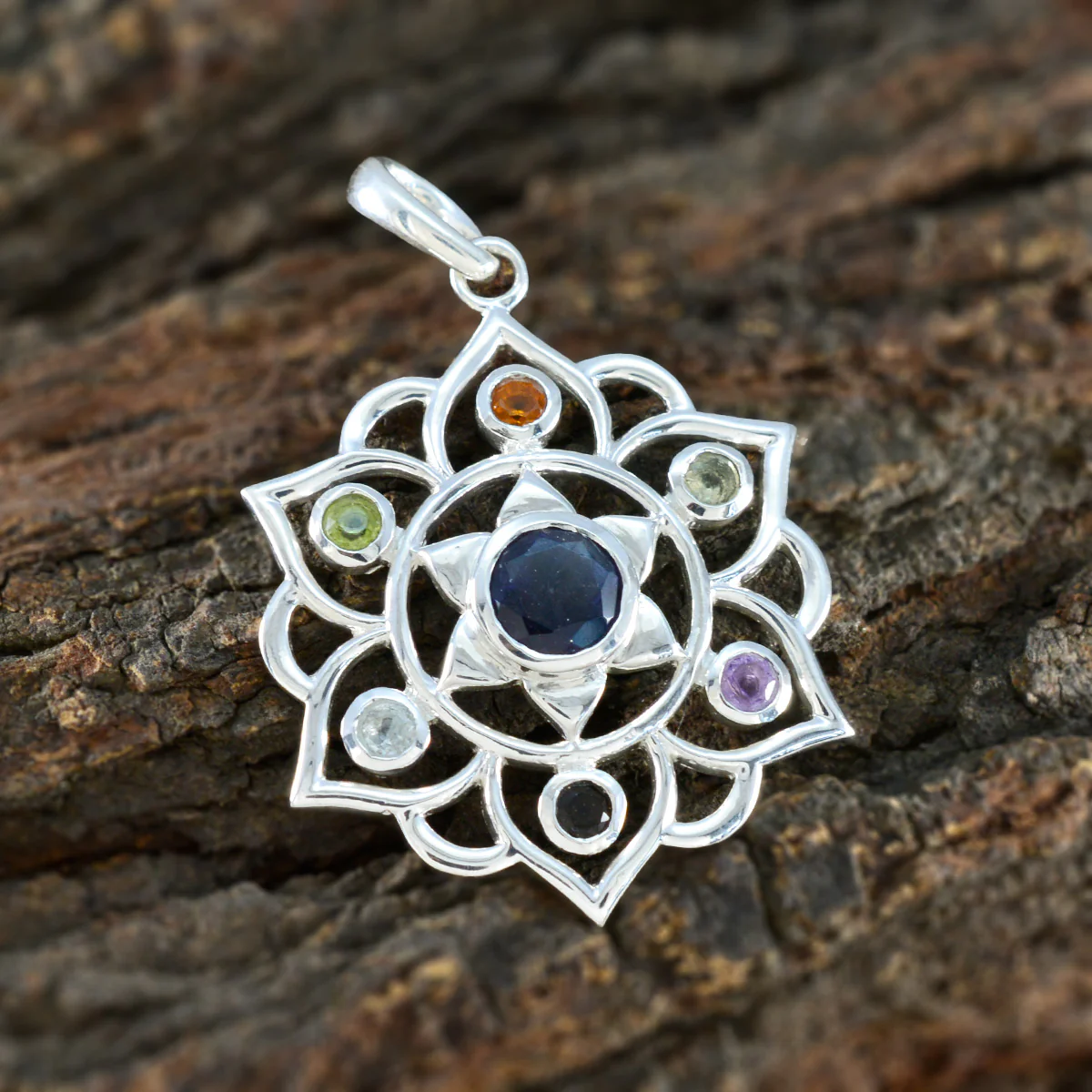 Multi Stone Classic Moroccan Silver Hepta Marie Rope-Wire multicolor Pendant Jewelry - Image 3