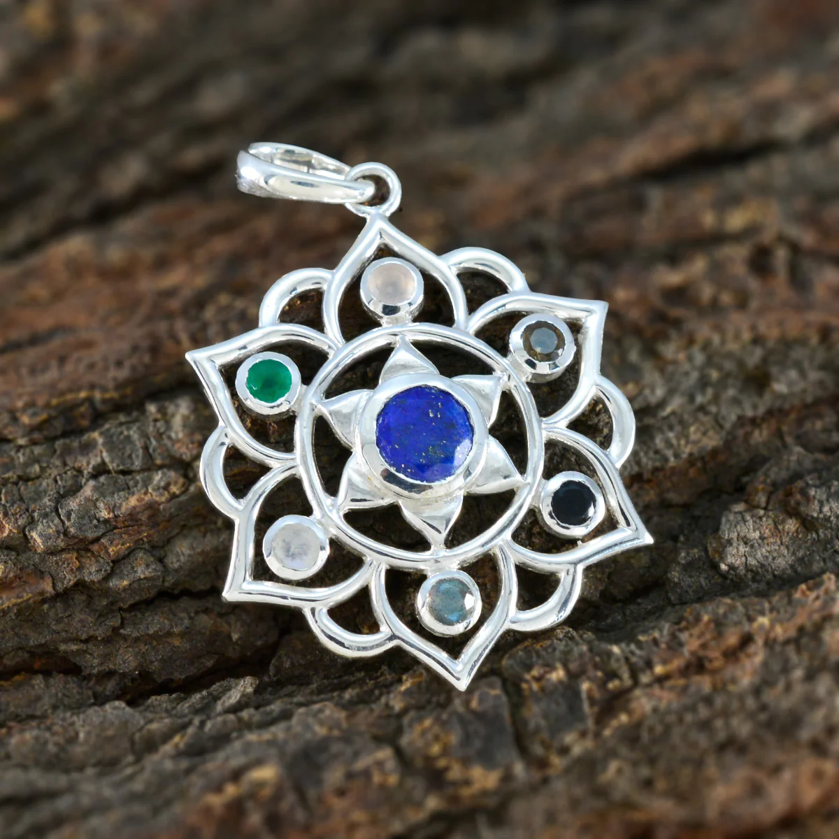 Multi Stone Classic Moroccan Sterling Silver Hepta Tereza Rope-Wire multicolor Pendant Jewellery - Image 3