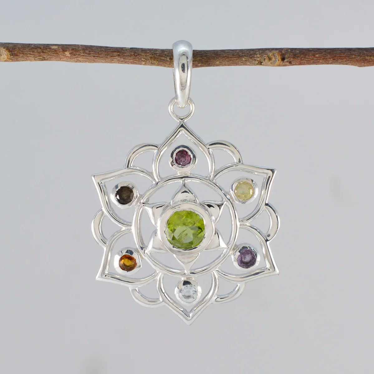 Multi Stone Classic Russian 92.5 Silver Hepta Zoey Rope-Wire multicolor Pendant Jewellery - Image 2