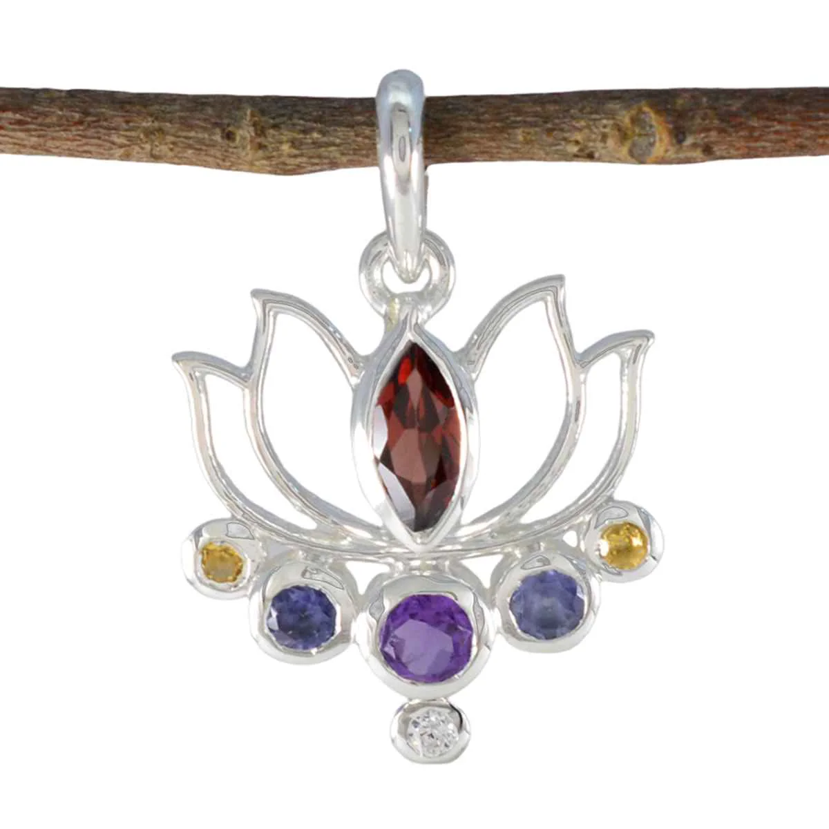 Multi Stone Dainty American Silver Hepta Aria Rope-Wire multicolor Pendant Jewelry