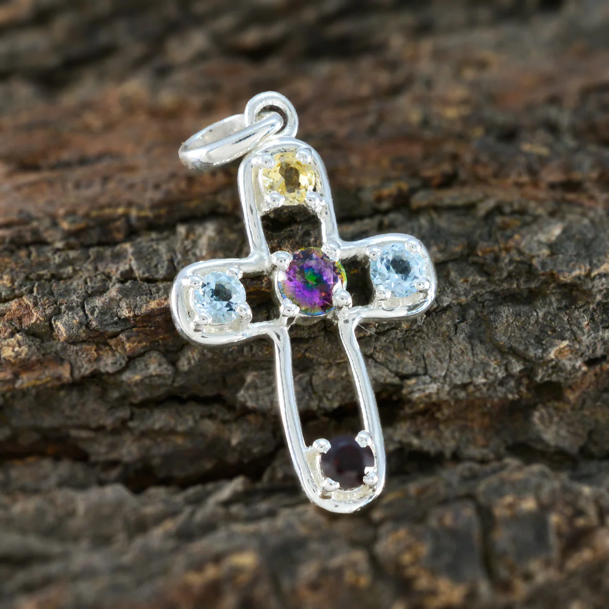 Multi Stone Dainty Egyptian Silver quarter Eleanor Abstract multicolor Pendant Jewelry - Image 3