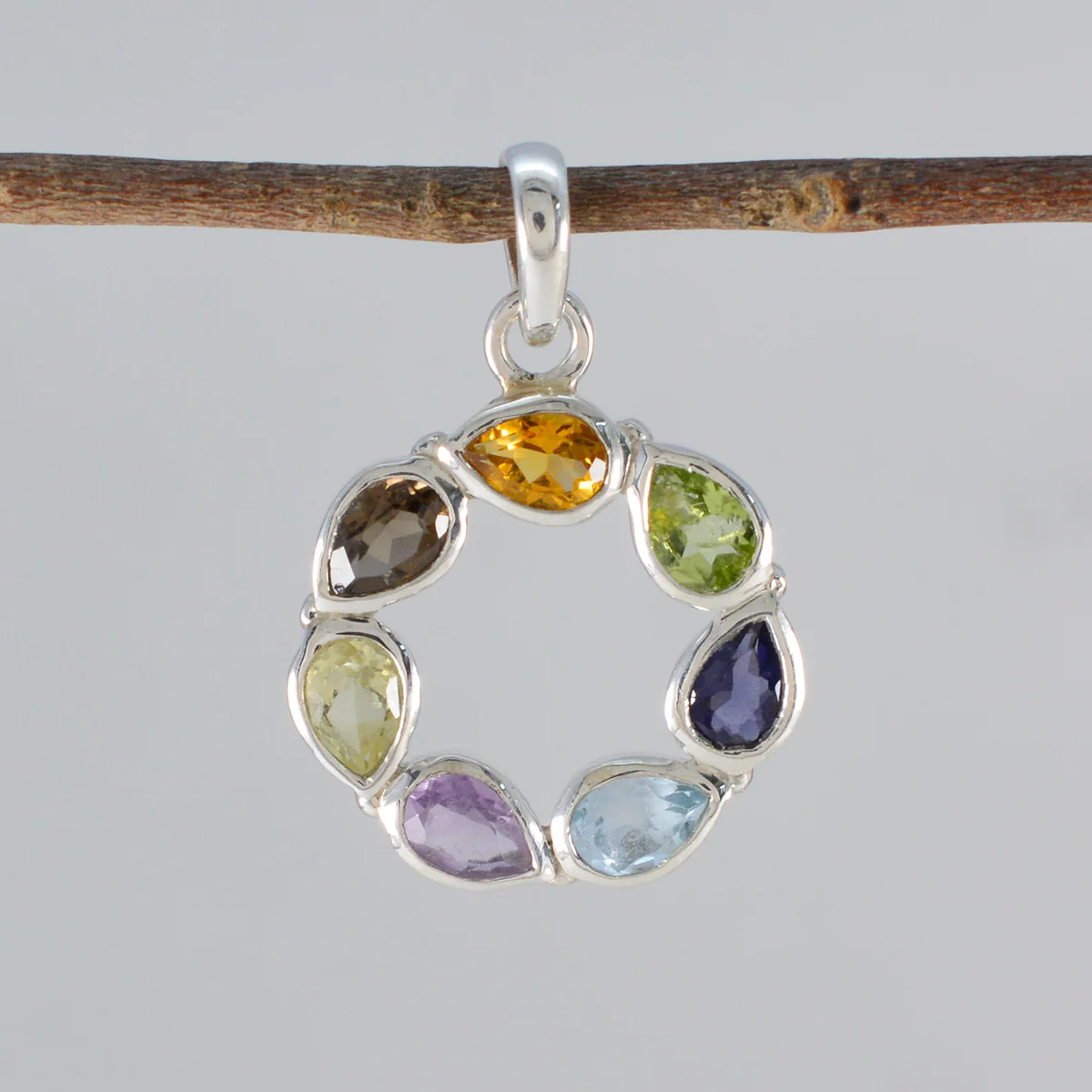 Multi Stone Dainty Egyptian Sterling Silver Hepta Leah Sophisticated multicolor Pendant Jewellery - Image 2