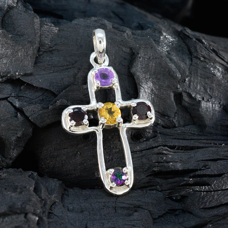 Multi Stone Dainty Egyptian Sterling Silver quarter Bianca Signet multicolor Pendant Jewellery - Image 4