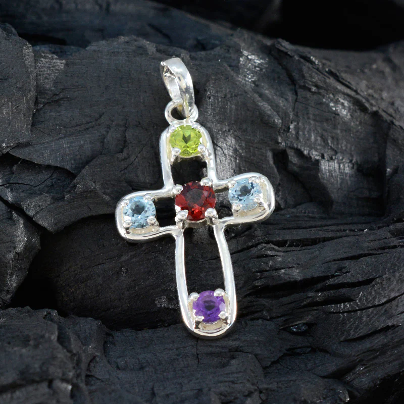 Multi Stone Dainty Latin American Sterling Silver quarter Chloe Heart multicolor Pendant Jewellery - Image 4