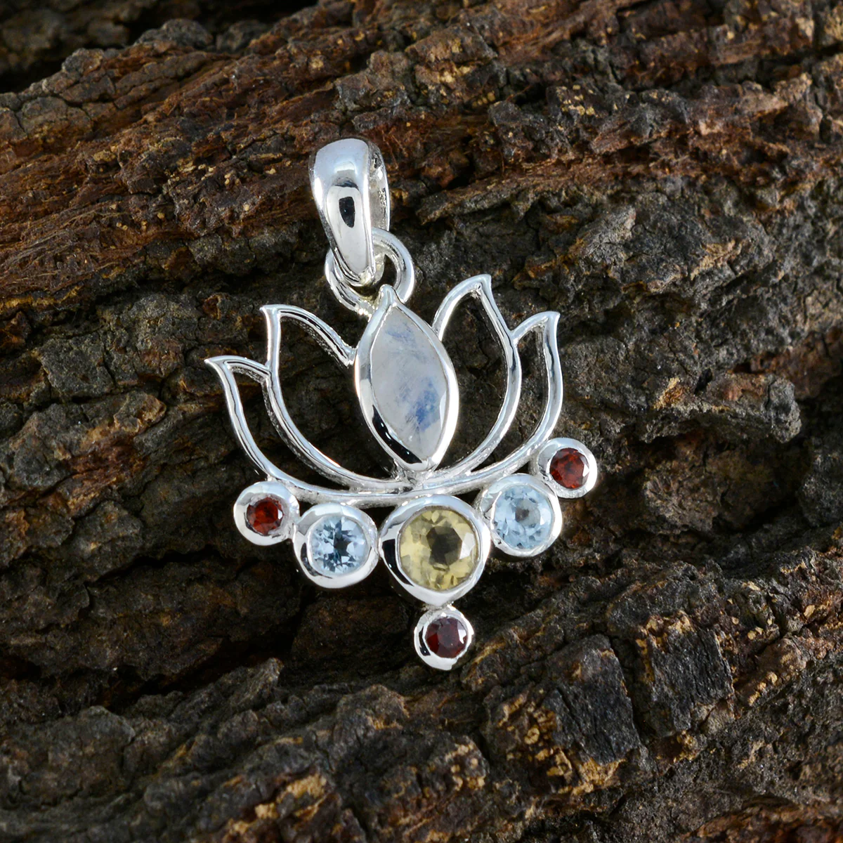 Multi Stone Dainty Mexican Sterling Silver Hepta Camilla Rope-Wire multicolor Pendant Jewellery - Image 2