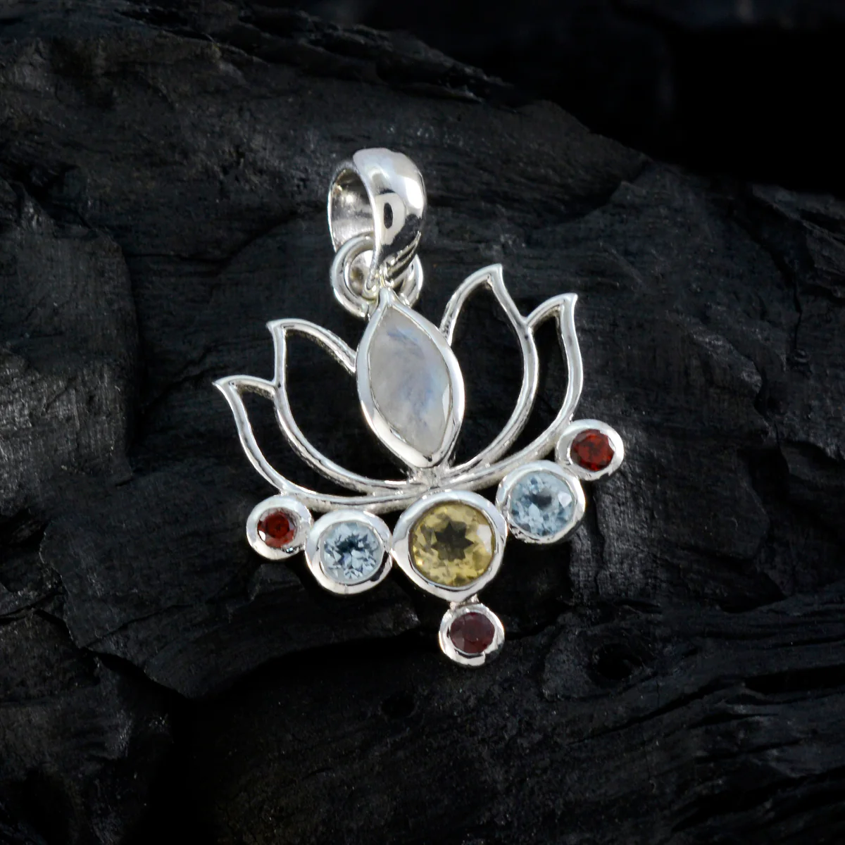 Multi Stone Dainty Mexican Sterling Silver Hepta Camilla Rope-Wire multicolor Pendant Jewellery - Image 3