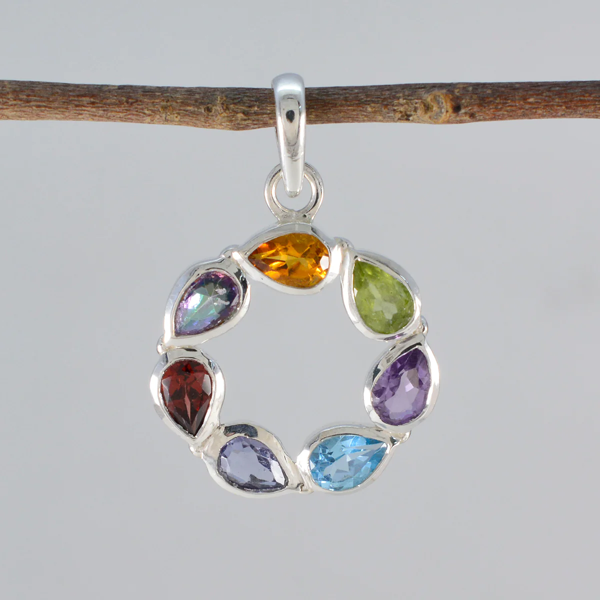 Multi Stone Dainty Mexican Sterling Silver Hepta Kennedy Graceful multicolor Pendant Jewellery - Image 2