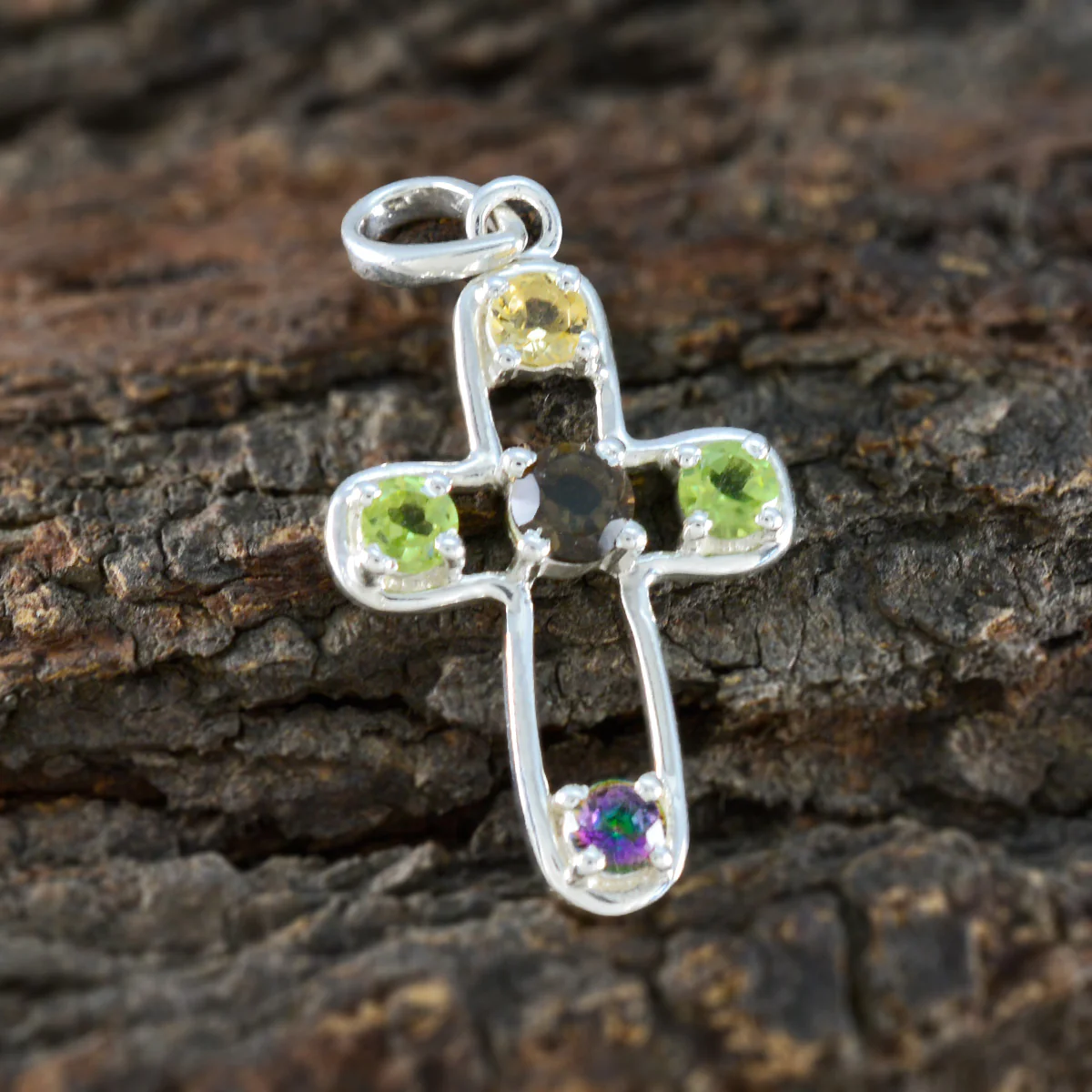 Multi Stone Dainty Moroccan Silver quarter Bella Armor multicolor Pendant Jewelry - Image 3