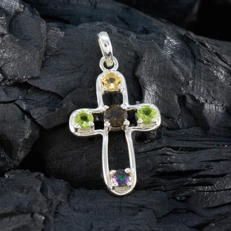 Multi Stone Dainty Moroccan Silver quarter Bella Armor multicolor Pendant Jewelry - Image 4