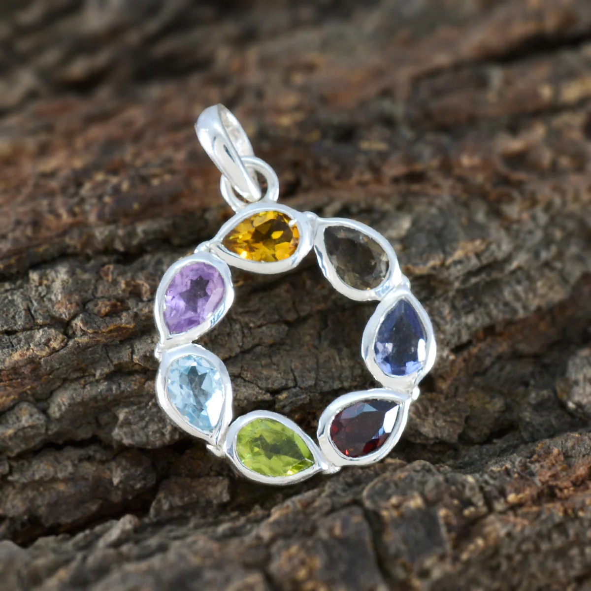 Multi Stone Dainty Moroccan Sterling Silver Hepta Josephine propsel multicolor Pendant Jewellery - Image 3