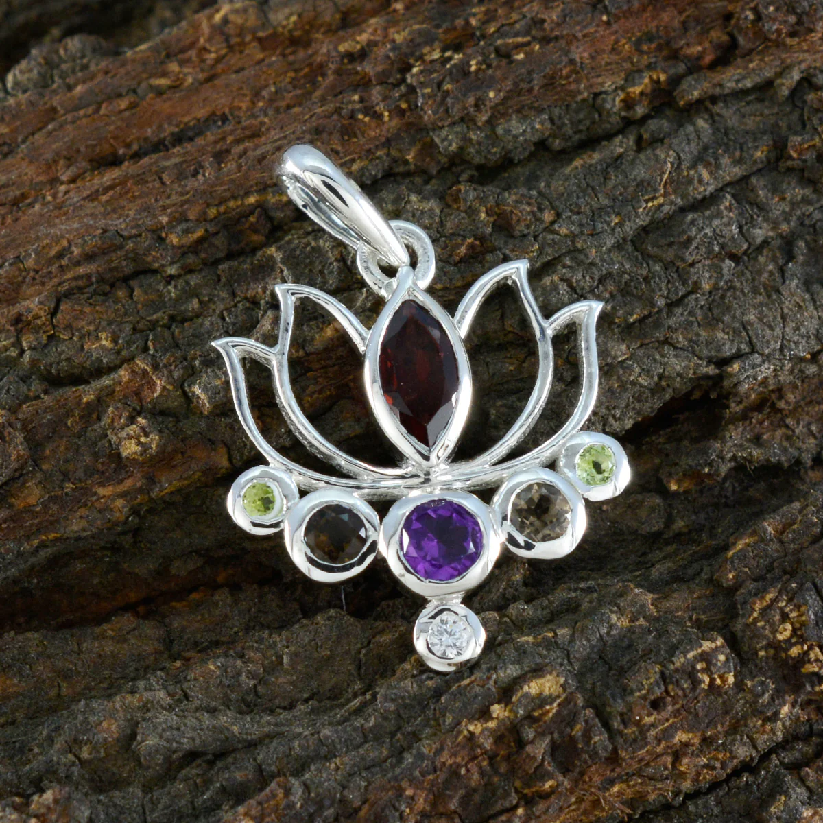 Multi Stone Dainty Moroccan Sterling Silver Hepta Milagros Rope-Wire multicolor Pendant Jewellery - Image 2