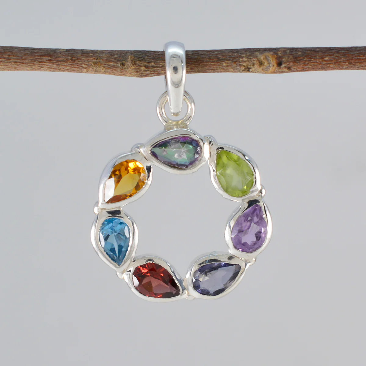 Multi Stone Dainty Russian 92.5 Silver Hepta Layla Luxurious multicolor Pendant Jewellery - Image 2