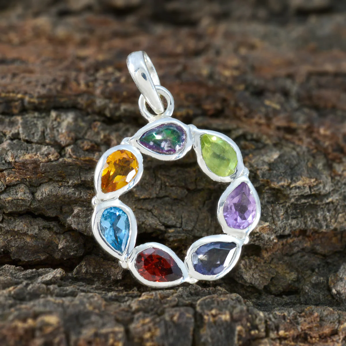 Multi Stone Dainty Russian 92.5 Silver Hepta Layla Luxurious multicolor Pendant Jewellery - Image 3