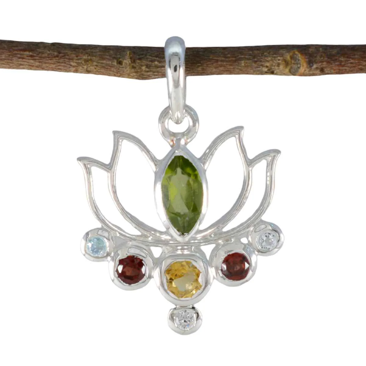 Multi Stone Dainty Russian 92.5 Silver Hepta Pilar Rope-Wire multicolor Pendant Jewellery