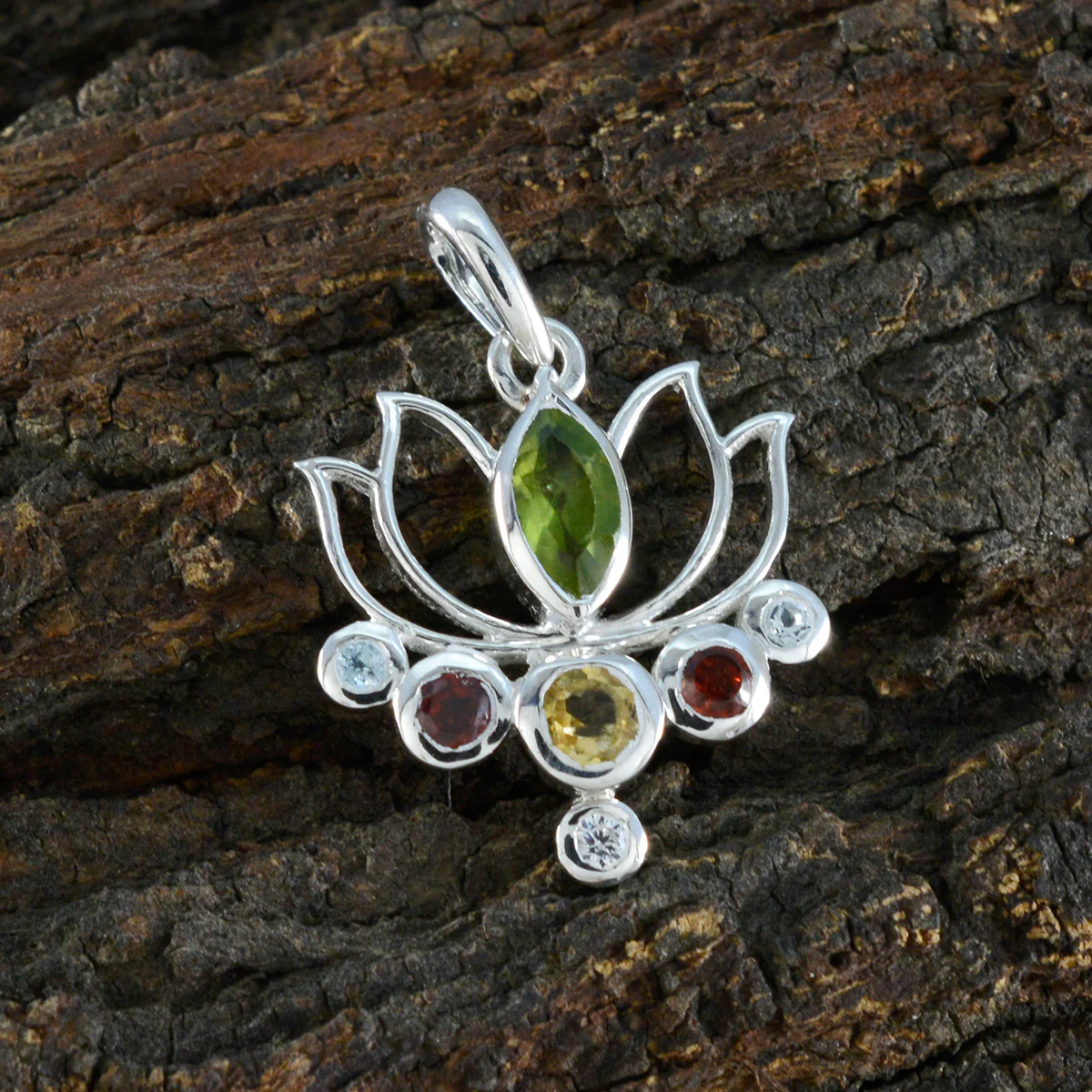 Multi Stone Dainty Russian 92.5 Silver Hepta Pilar Rope-Wire multicolor Pendant Jewellery - Image 2