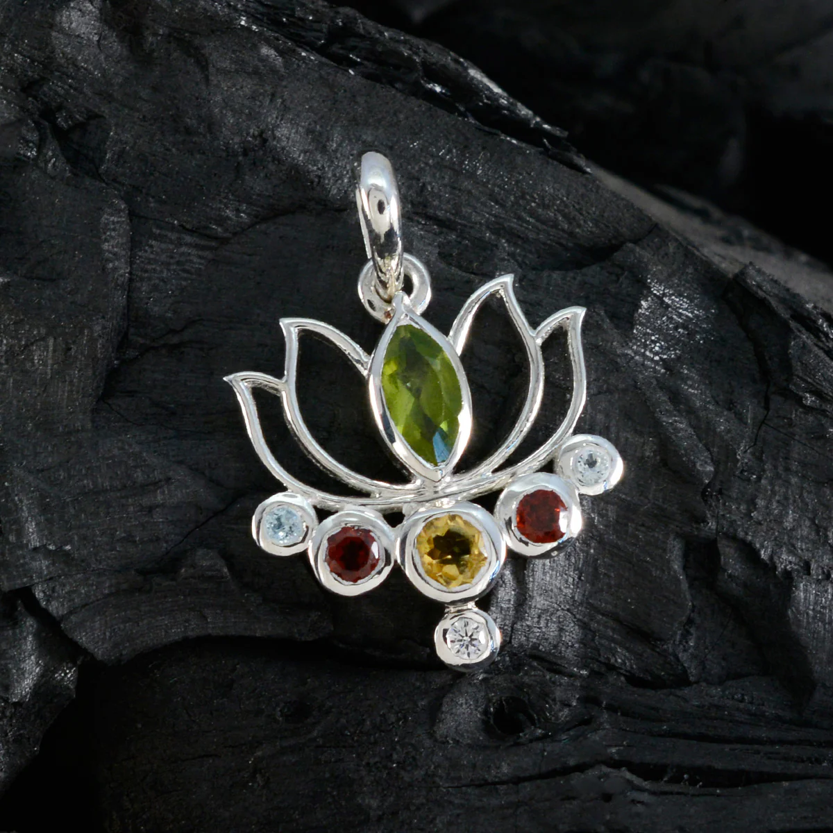 Multi Stone Dainty Russian 92.5 Silver Hepta Pilar Rope-Wire multicolor Pendant Jewellery - Image 3