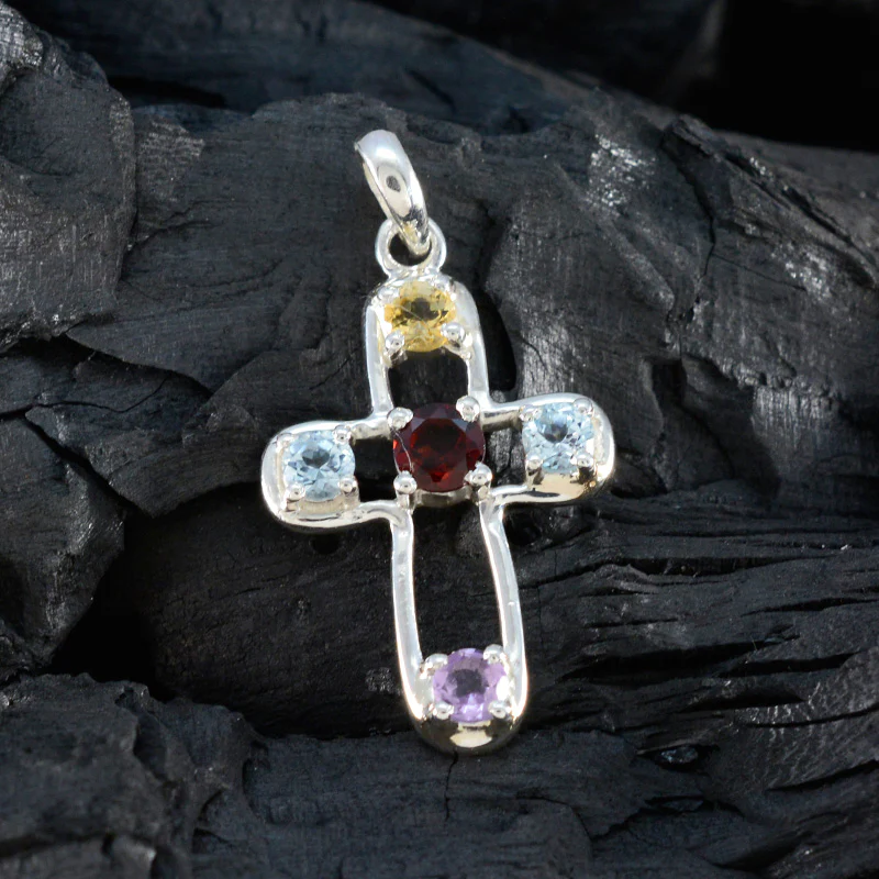 Multi Stone Dainty Russian 925 Silver quarter Claire Modern multicolor Pendant Jewelry - Image 4