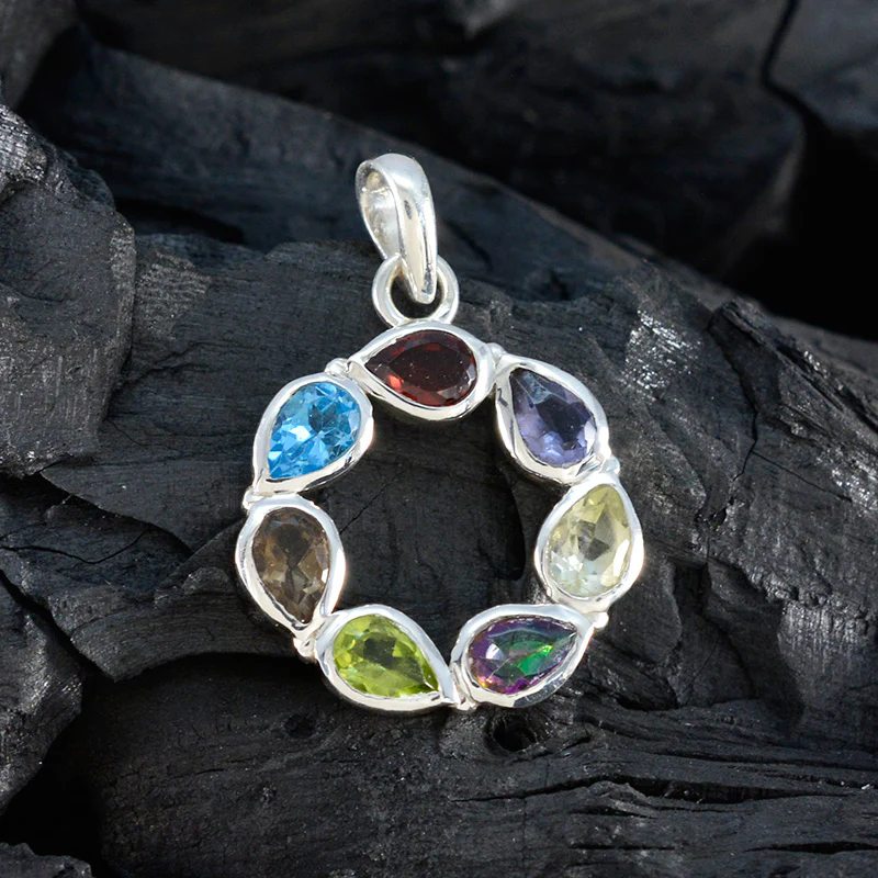 Multi Stone Dainty Russian Silver Hepta Ivy wedding multicolor Pendant Jewelry - Image 4