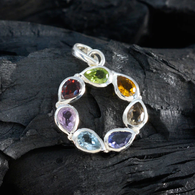 Multi Stone Dainty Turkish 925 Silver Hepta Lili Armor multicolor Pendant Jewelry - Image 4