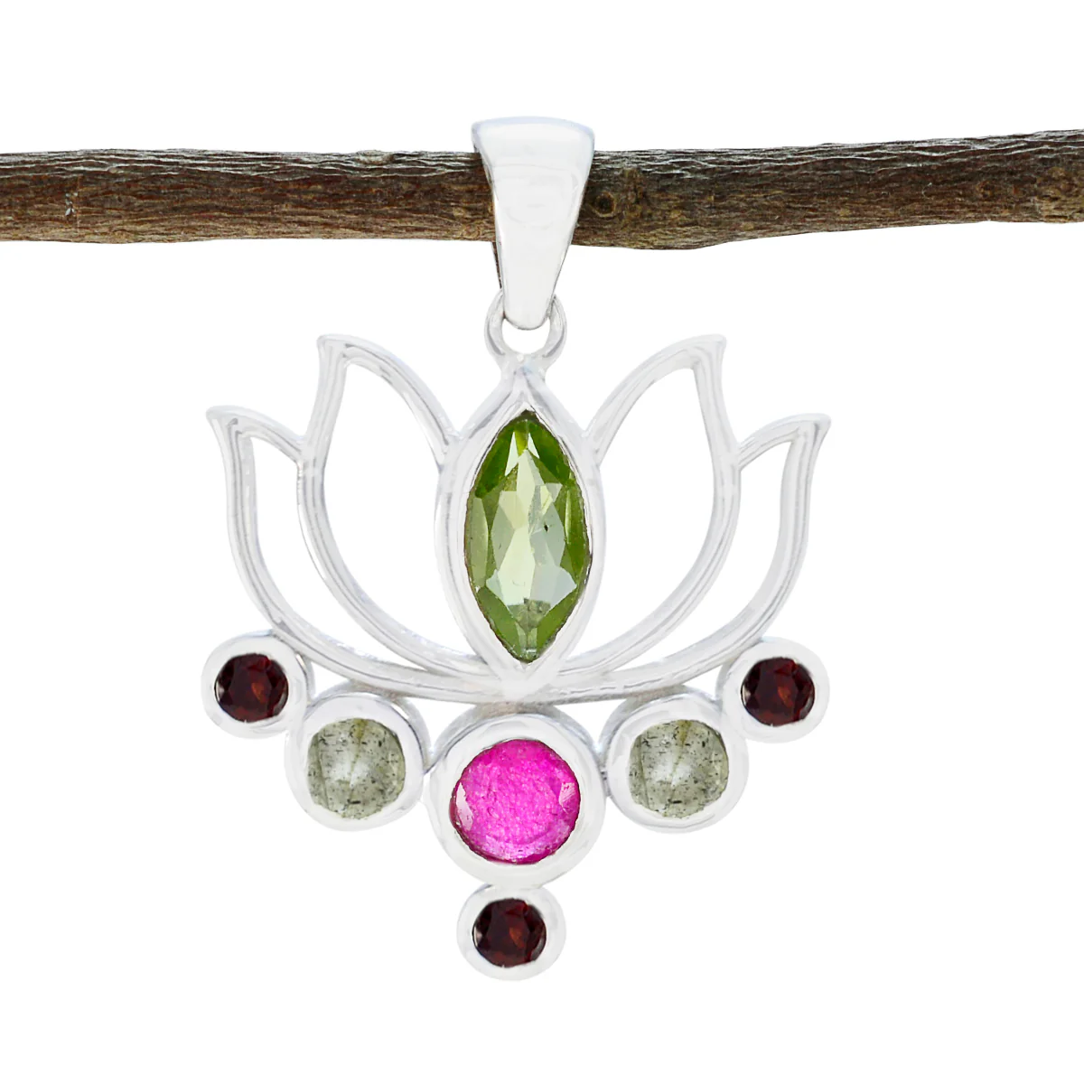 Multi Stone Dainty Turkish 925 Silver Hepta Rosa Rope-Wire multicolor Pendant Jewelry