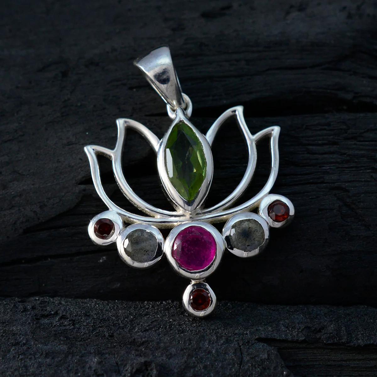 Multi Stone Dainty Turkish 925 Silver Hepta Rosa Rope-Wire multicolor Pendant Jewelry - Image 3