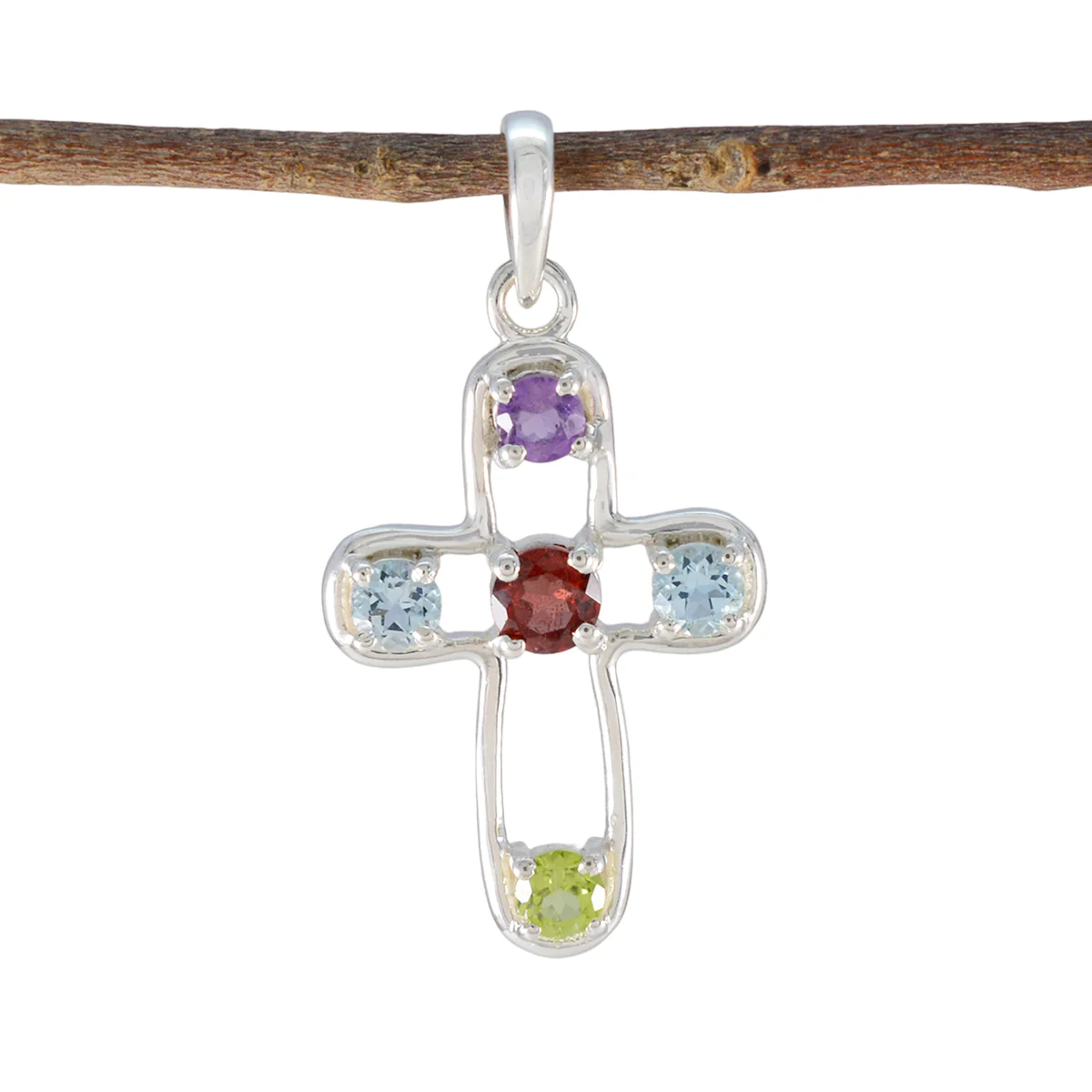 Multi Stone Dainty Turkish Sterling Silver quarter Elena Trendy multicolor Pendant Jewellery
