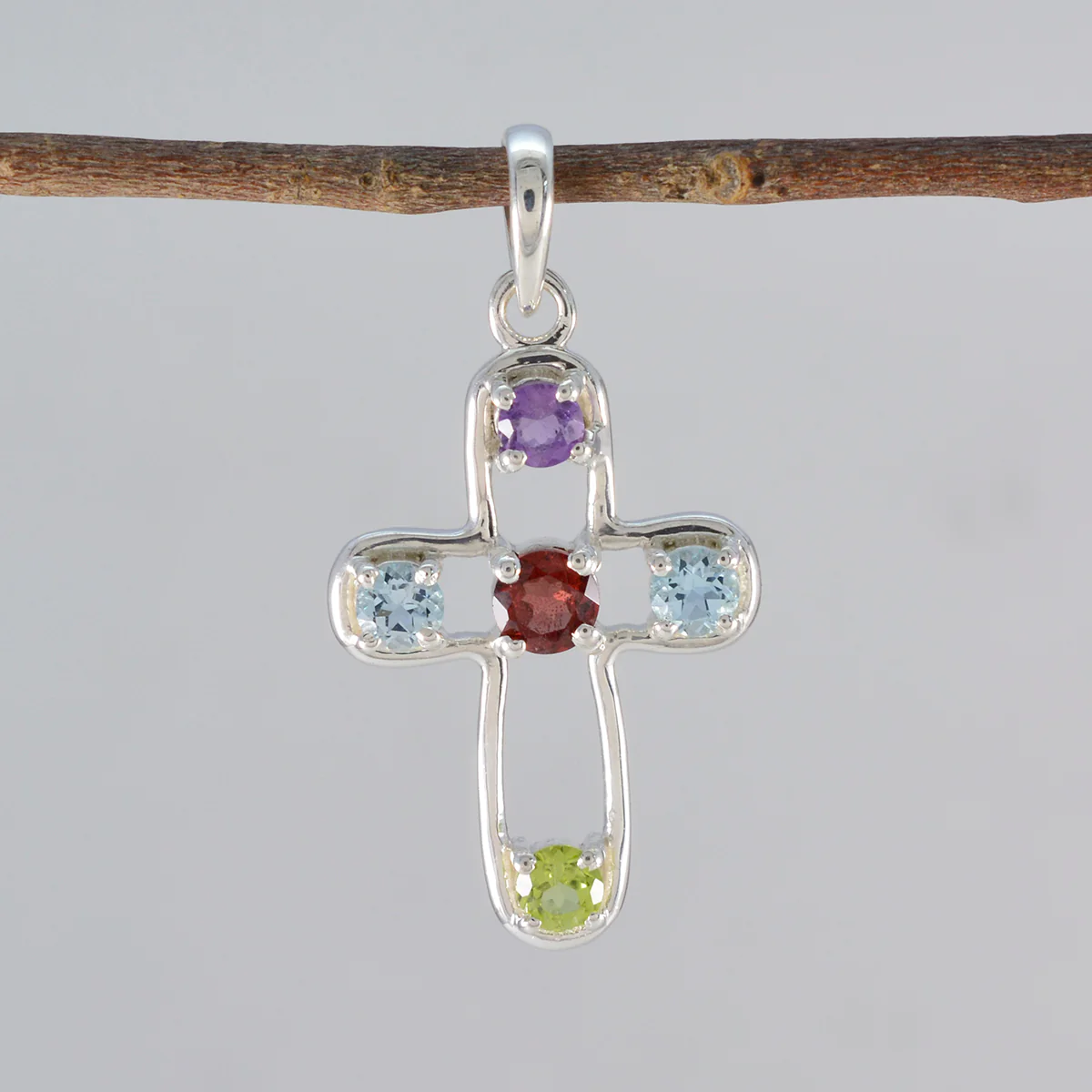 Multi Stone Dainty Turkish Sterling Silver quarter Elena Trendy multicolor Pendant Jewellery - Image 2