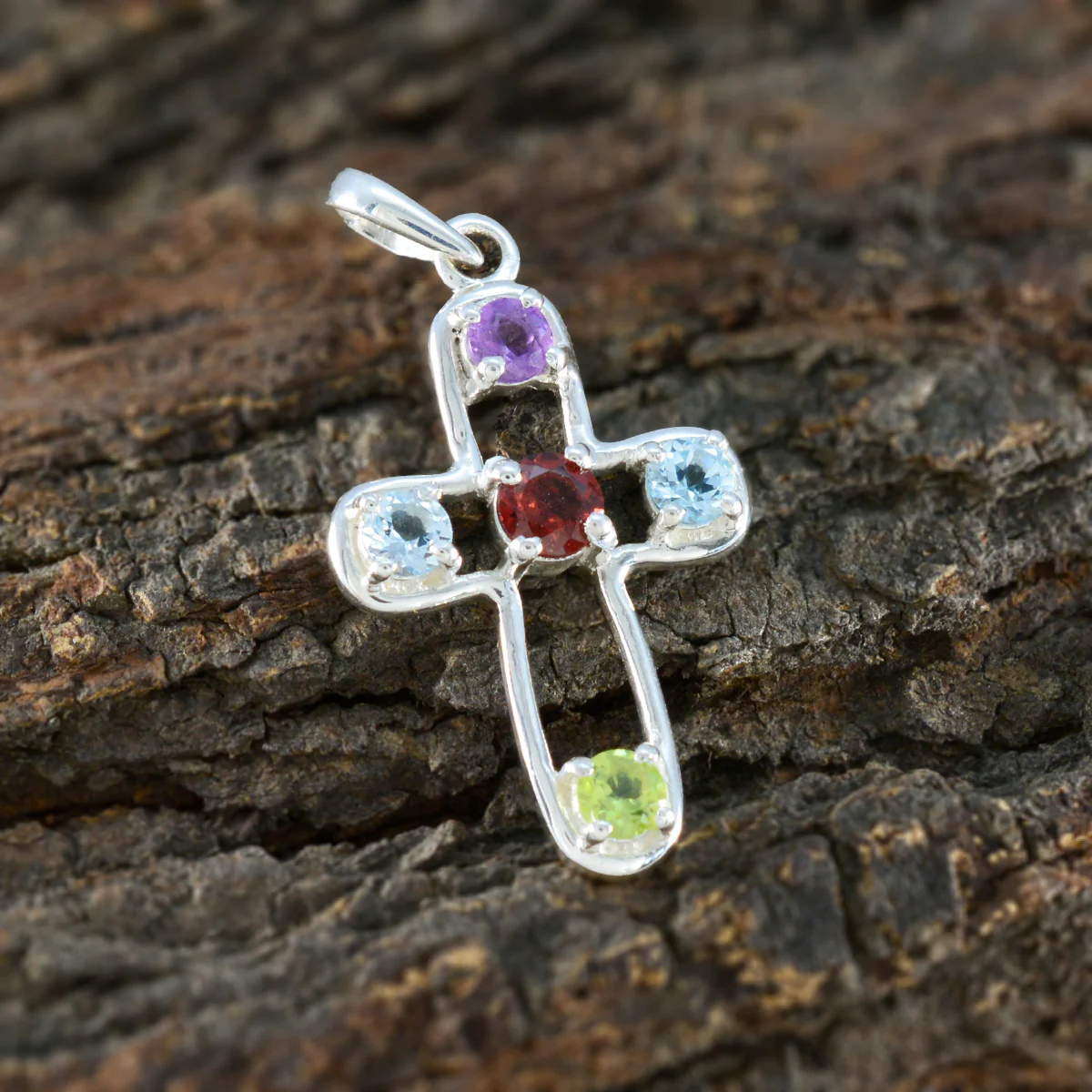 Multi Stone Dainty Turkish Sterling Silver quarter Elena Trendy multicolor Pendant Jewellery - Image 3