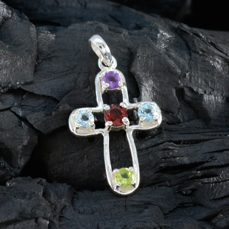 Multi Stone Dainty Turkish Sterling Silver quarter Elena Trendy multicolor Pendant Jewellery - Image 4