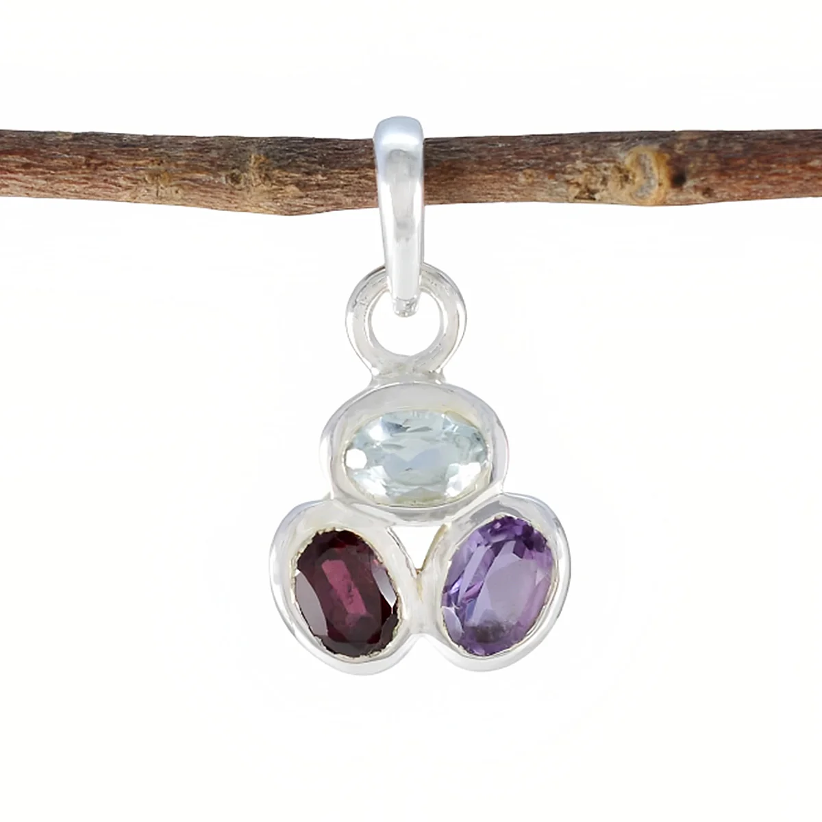 Multi Stone Delicate Egyptian 92.5 Silver Trilogy Lea Modern multicolor Pendant Jewellery