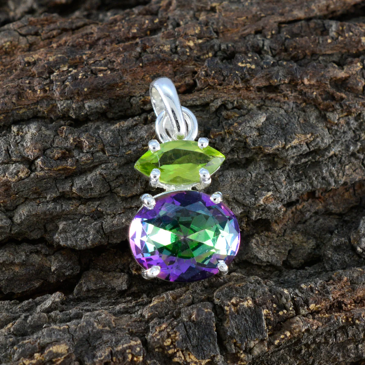 Multi Stone Delicate Egyptian 925 Silver Toi et Moi Yasmin Glamorous multicolor Pendant Jewelry - Image 3