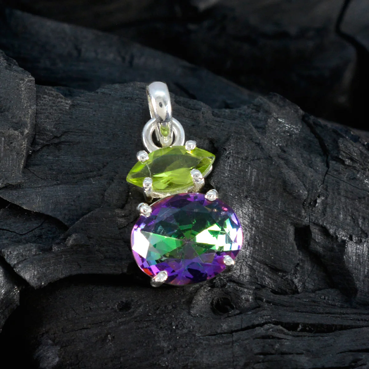 Multi Stone Delicate Egyptian 925 Silver Toi et Moi Yasmin Glamorous multicolor Pendant Jewelry - Image 4