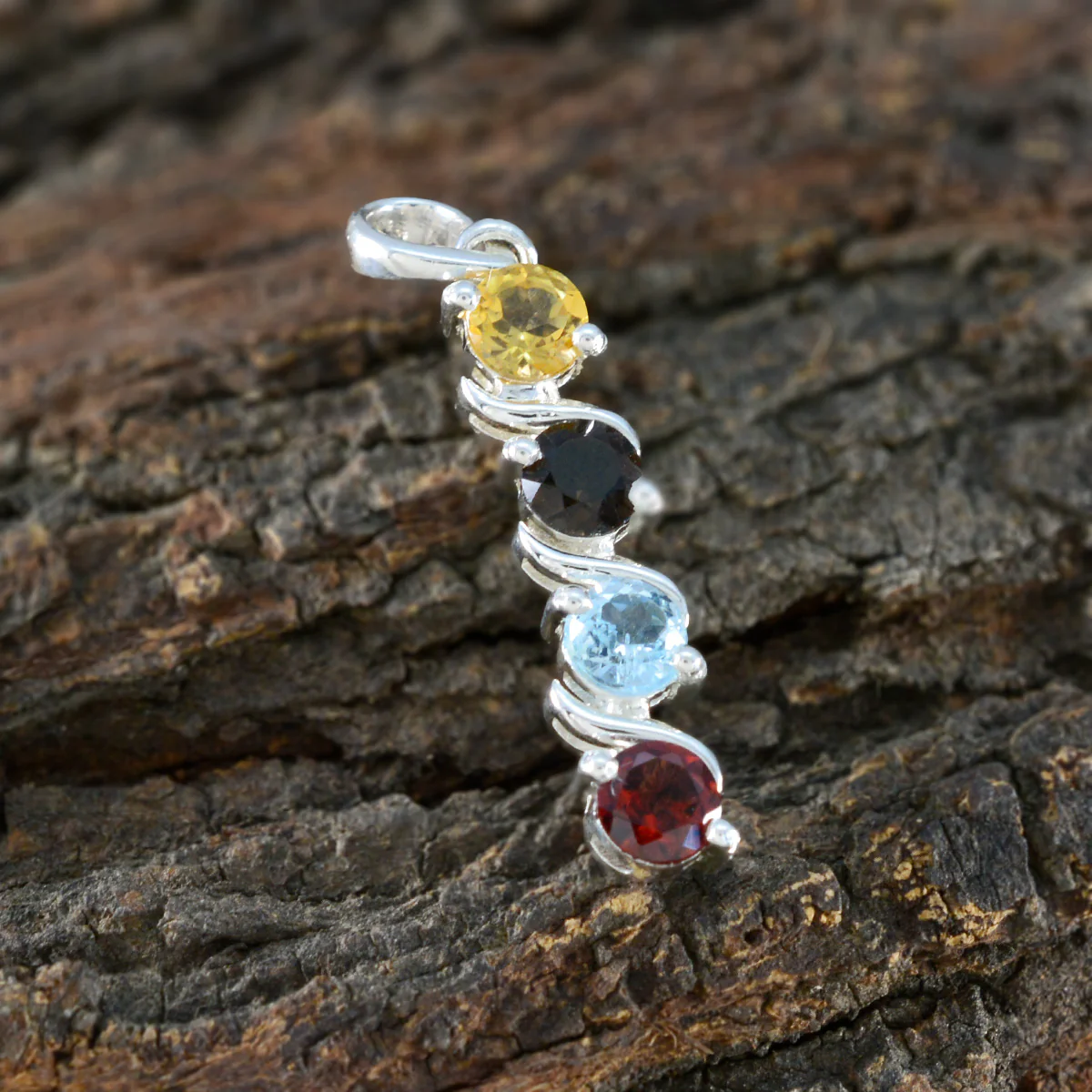 Multi Stone Delicate Russian 925 Silver quarter Zoe Sophisticated multicolor Pendant Jewelry - Image 3