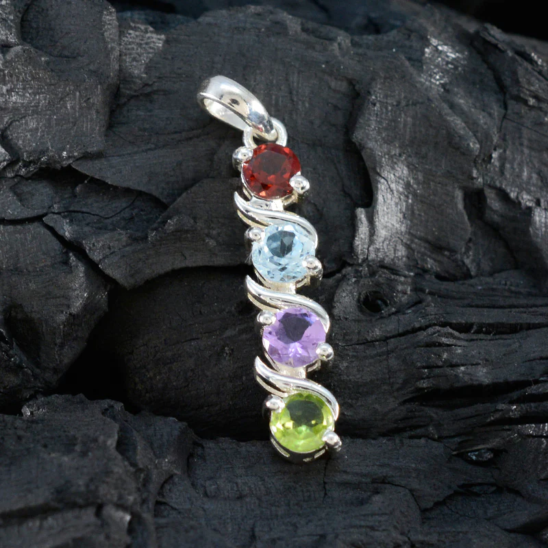 Multi Stone Delicate Turkish 925 Silver quarter Zoe Graceful multicolor Pendant Jewelry - Image 4