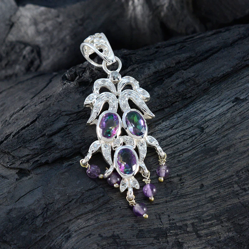 Multi Stone Featherlight African Silver multiple Yasmine Bubble multicolor Pendant Jewelry - Image 4
