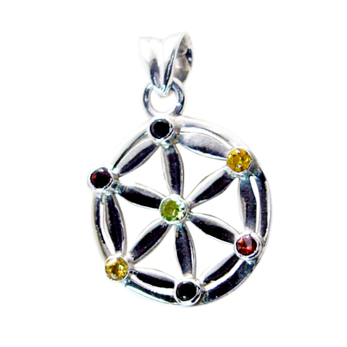 Multi Stone Featherlight French Silver multiple Maya antique multicolor Pendant Jewelry - Image 2