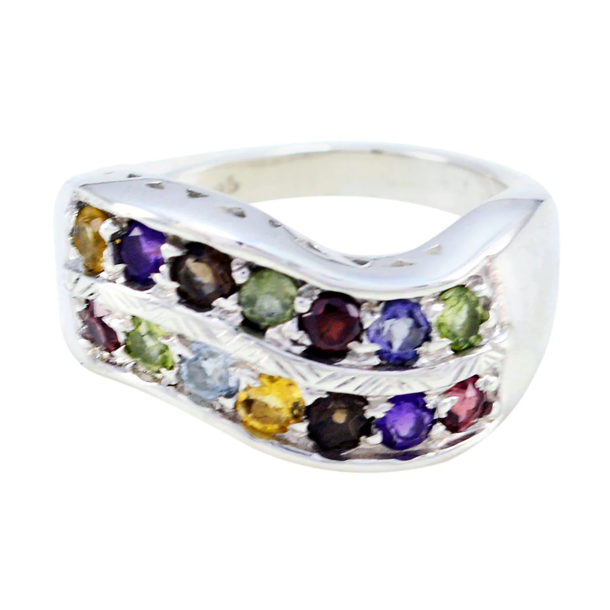 Multi Stone Halo Moroccan Silver multicolor Gemstones Minimal Boho Ring Jewellery - Image 2