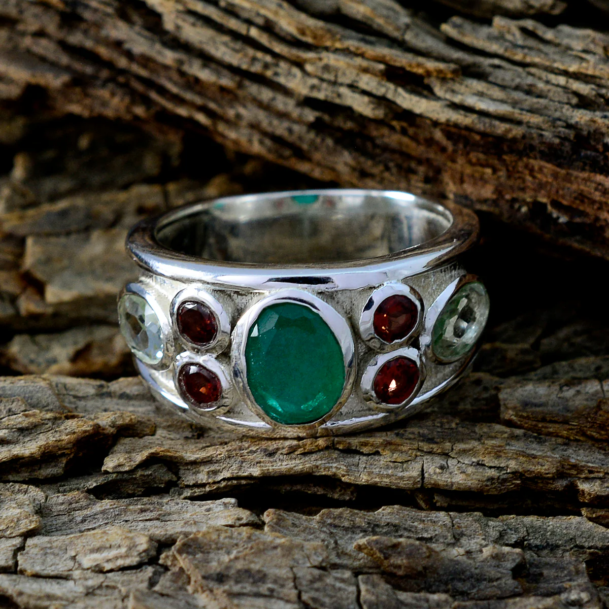 Multi Stone Hepta Indian 925 Silver multicolor Gemstones Mid-weight Artisan Ring Jewelry - Image 3
