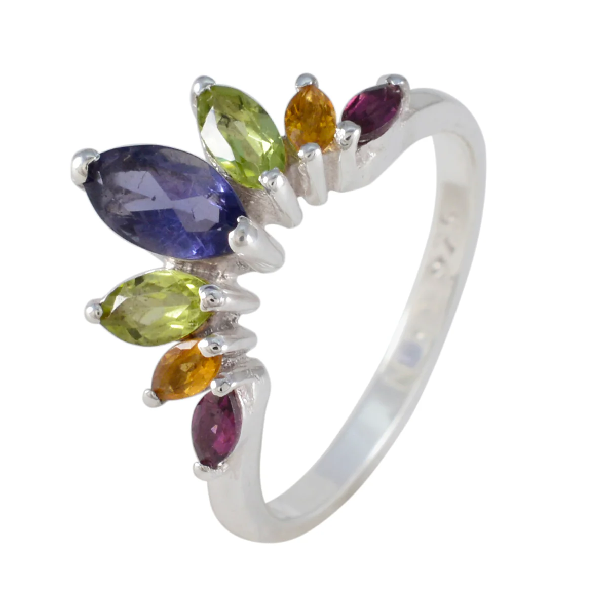 Multi Stone Hepta Japanese 92.5 Silver multicolor Gemstone Dainty crown Ring Jewelry - Image 3