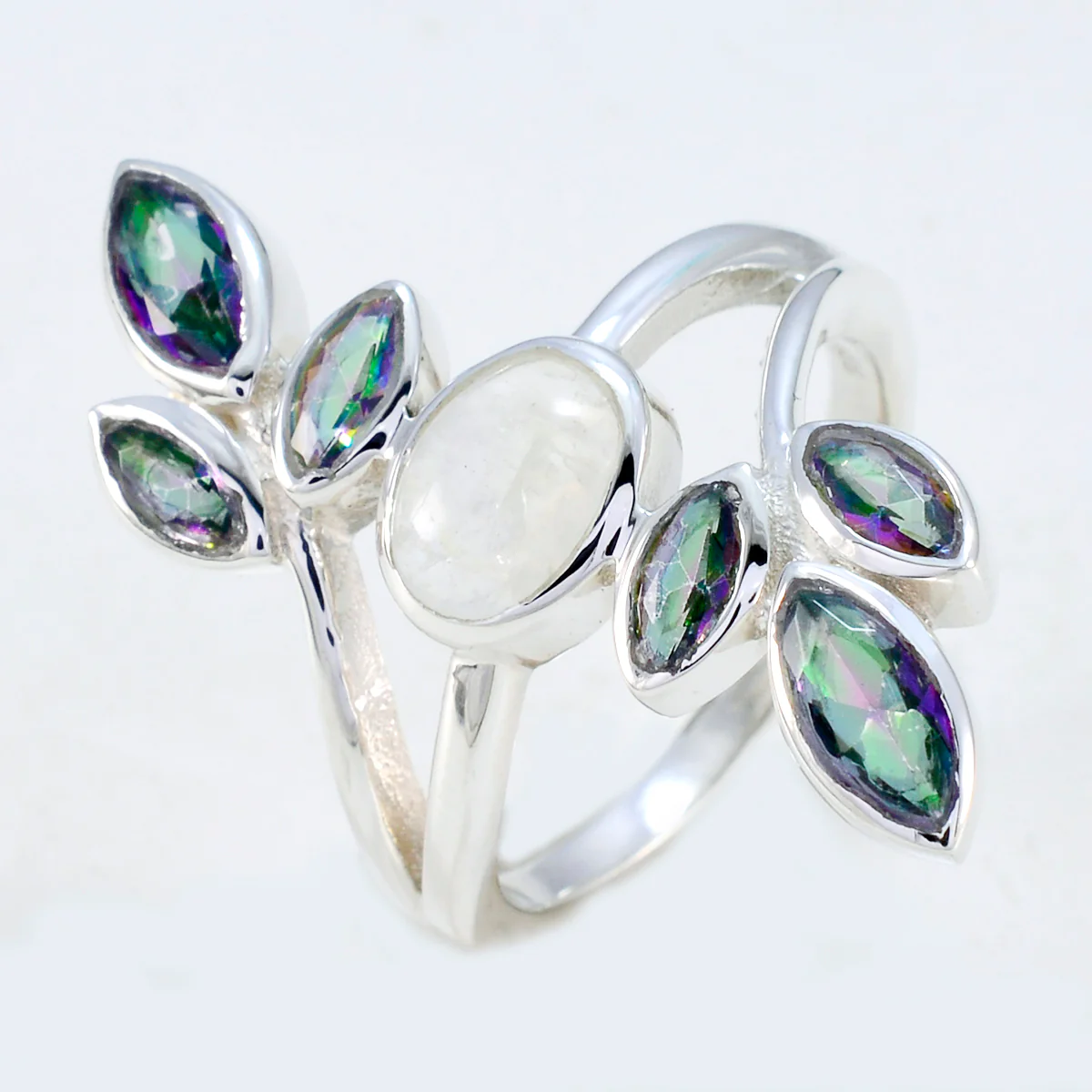 Multi Stone Hepta Russian Silver multicolor Gemstone Classic Cocktail Ring Jewelry - Image 2