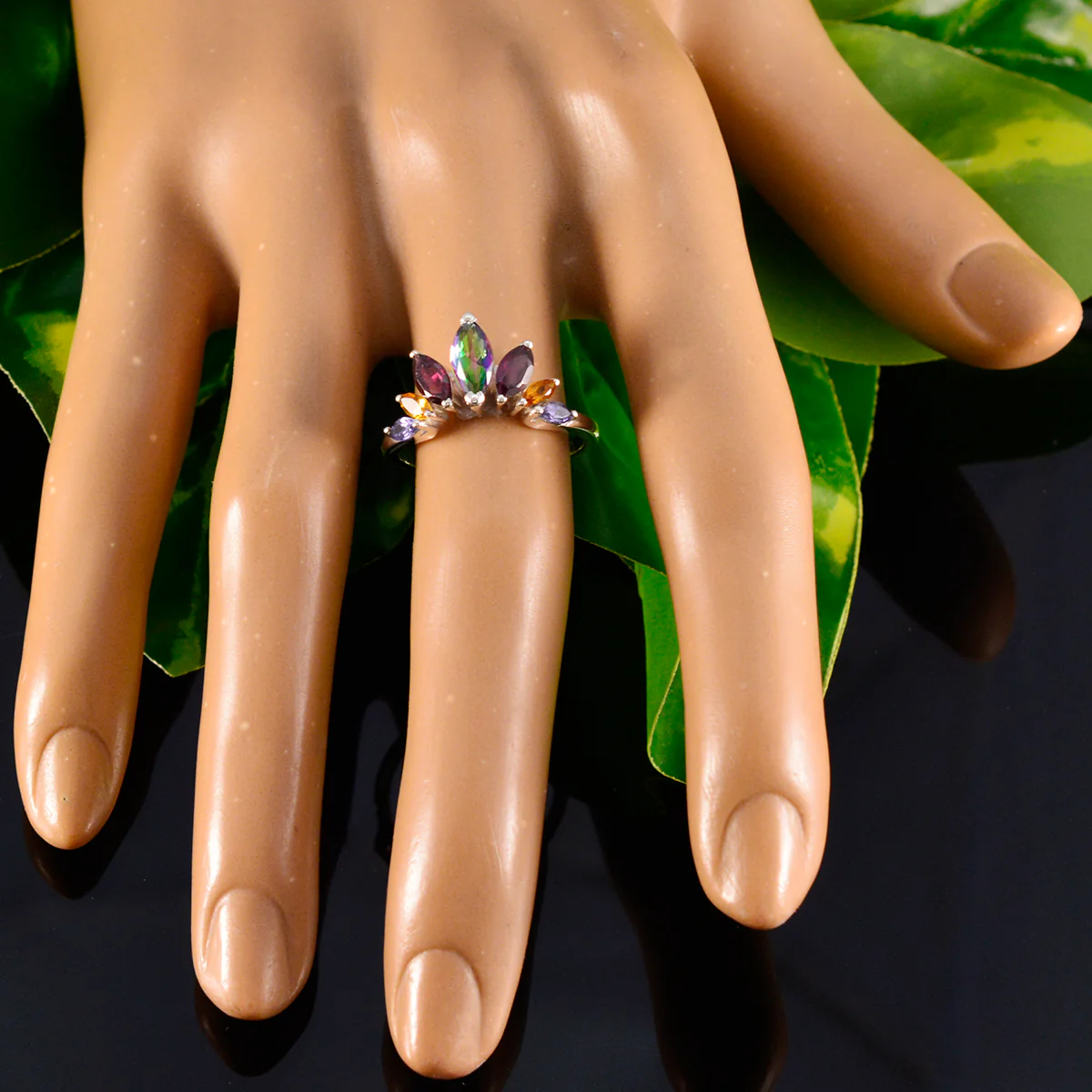 Multi Stone Hepta Turkish Sterling Silver multicolor Gems Dainty crown Ring Jewellery - Image 6