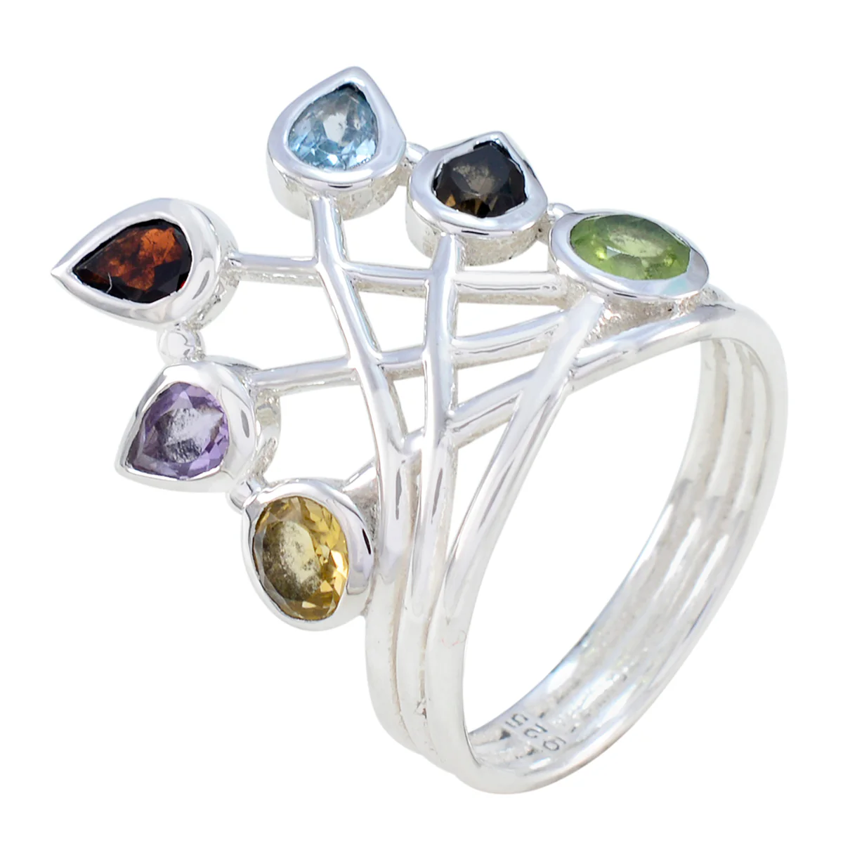 Multi Stone Hexa Moroccan Sterling Silver multicolor Gemstone Eye-catching Modern Ring Jewellery - Image 2