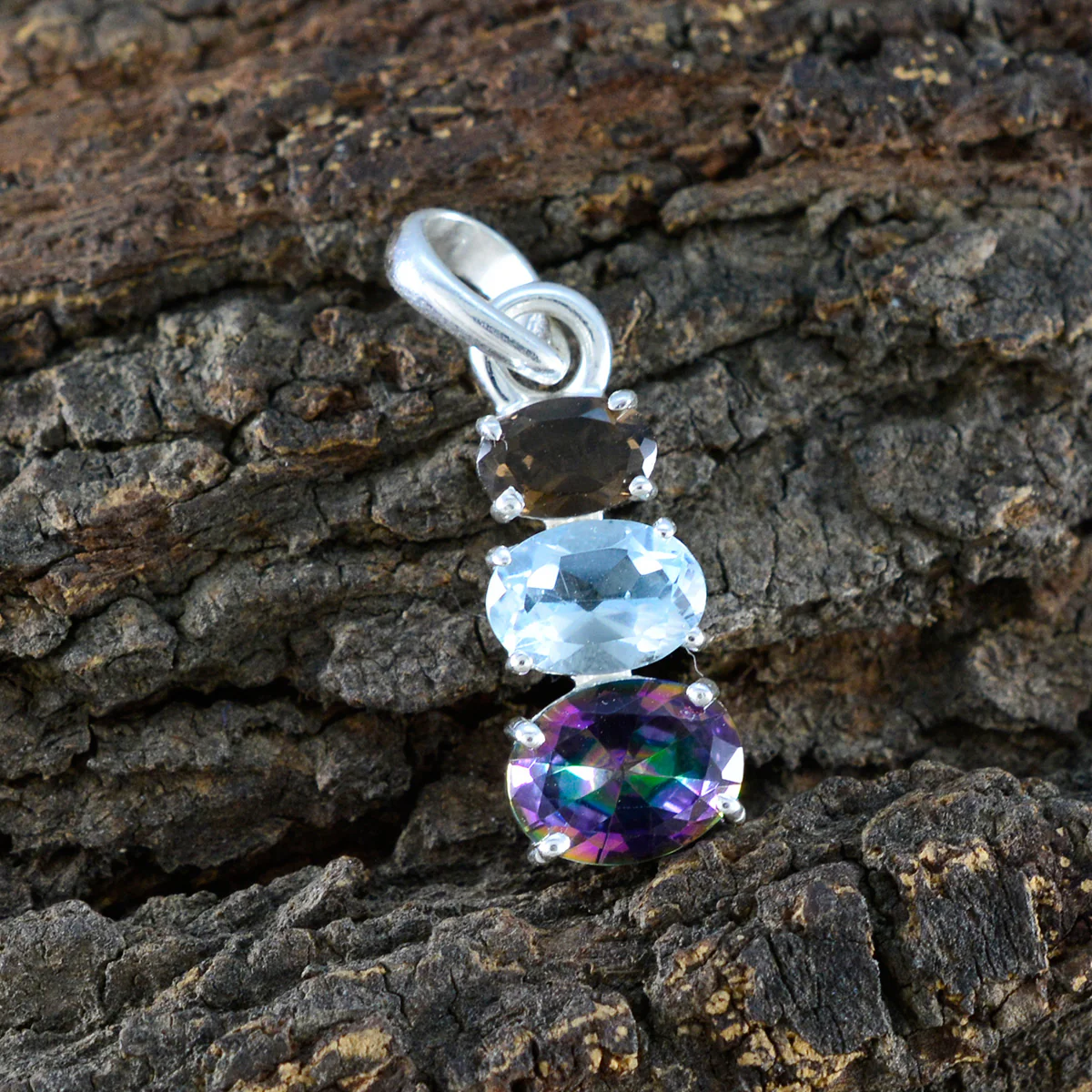 Multi Stone Minimalist Japanese 92.5 Silver Trilogy Hina Trendy multicolor Pendant Jewellery - Image 3