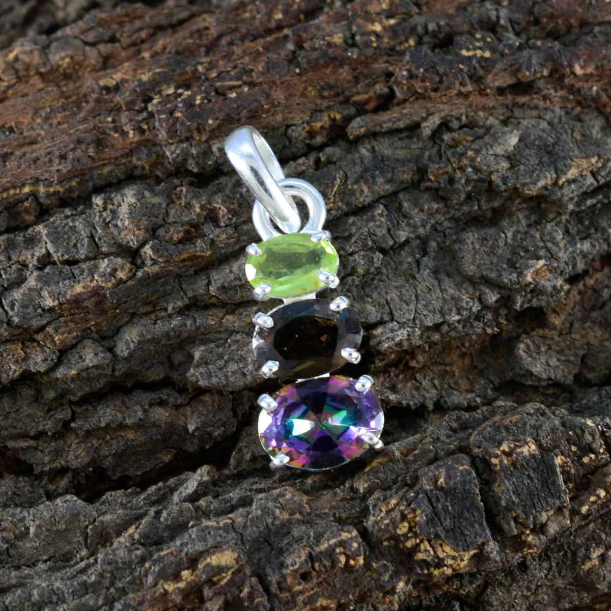 Multi Stone Minimalist Korean 925 Silver Trilogy Jia Abstract multicolor Pendant Jewelry - Image 3