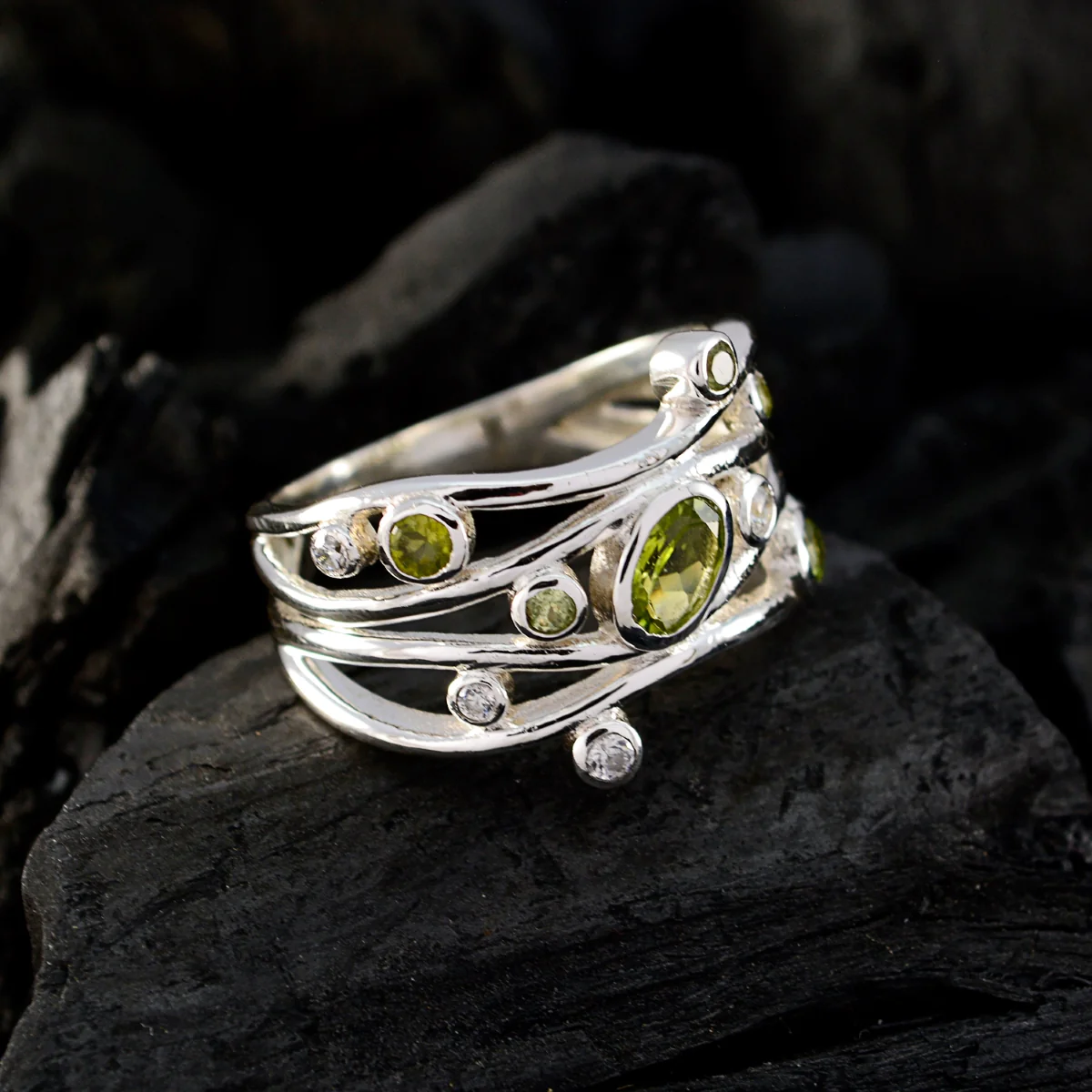 Multi Stone multiple African 925 Silver multicolor Gems Mid-weight Feminine Ring Jewelry - Image 5