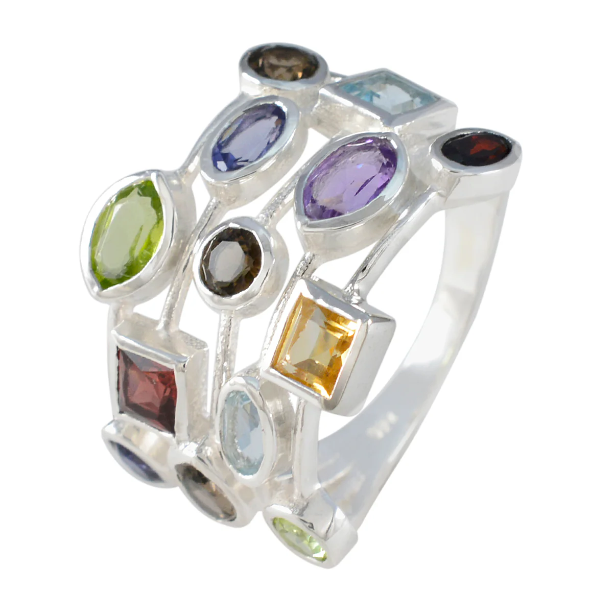 Multi Stone multiple African Silver multicolor Gemstone Eye-catching Cocktail Ring Jewellery - Image 2